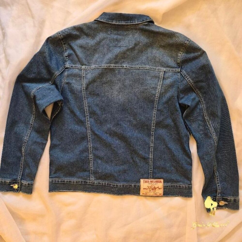 NWT True Religion Men’s Jesse SN Trucker Denim Jean Jacket Medium Flake, Size L - Picture 3 of 16
